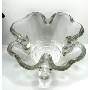 Vintage MCM Clear Glass Bridge Ashtray 4 Leaf Clover Trinket Nut Candy Dish 4" x